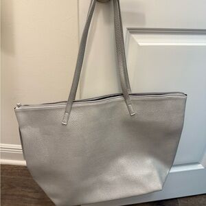 Large Gray Leather-Like Tote Bag